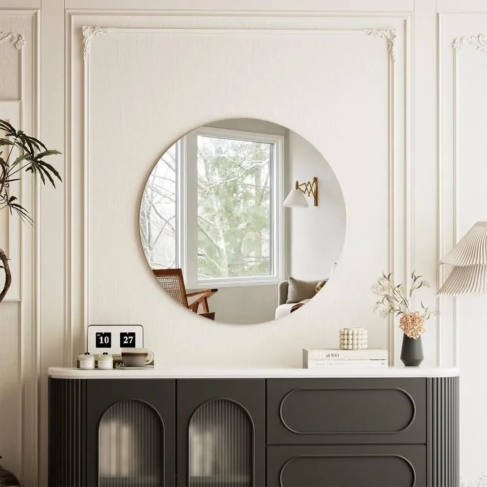 Frameless Round Bathroom Wall Mirror 20 Inch Circle Vanity Entryway Living Room